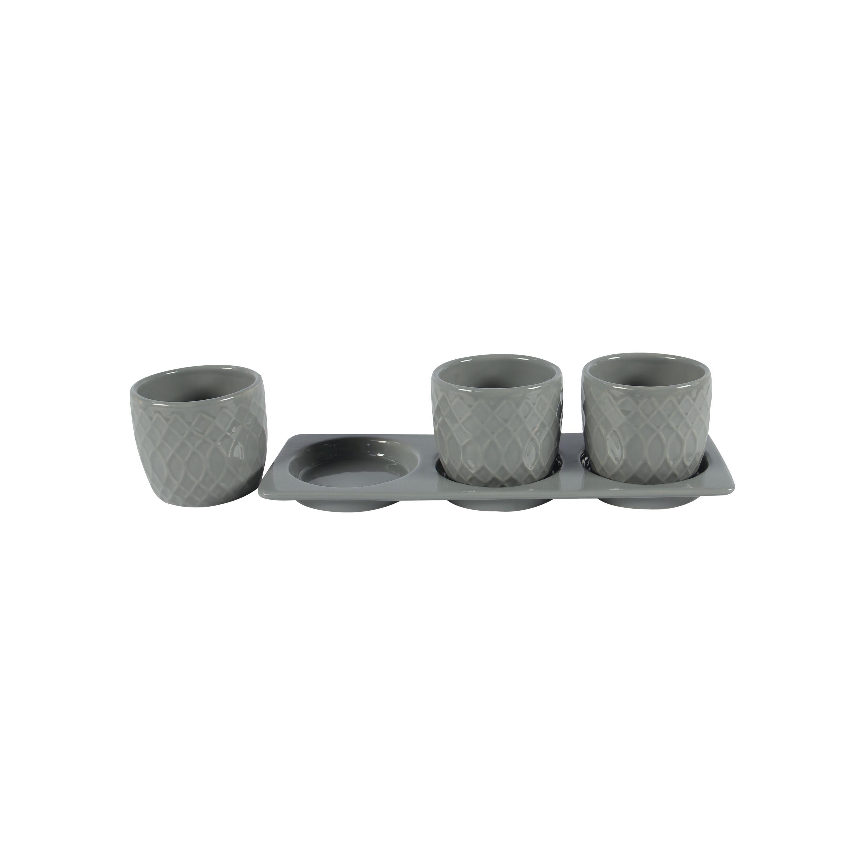 Toscana  Grey Ceramic Planter Set With Disk - Aleefurnishing
