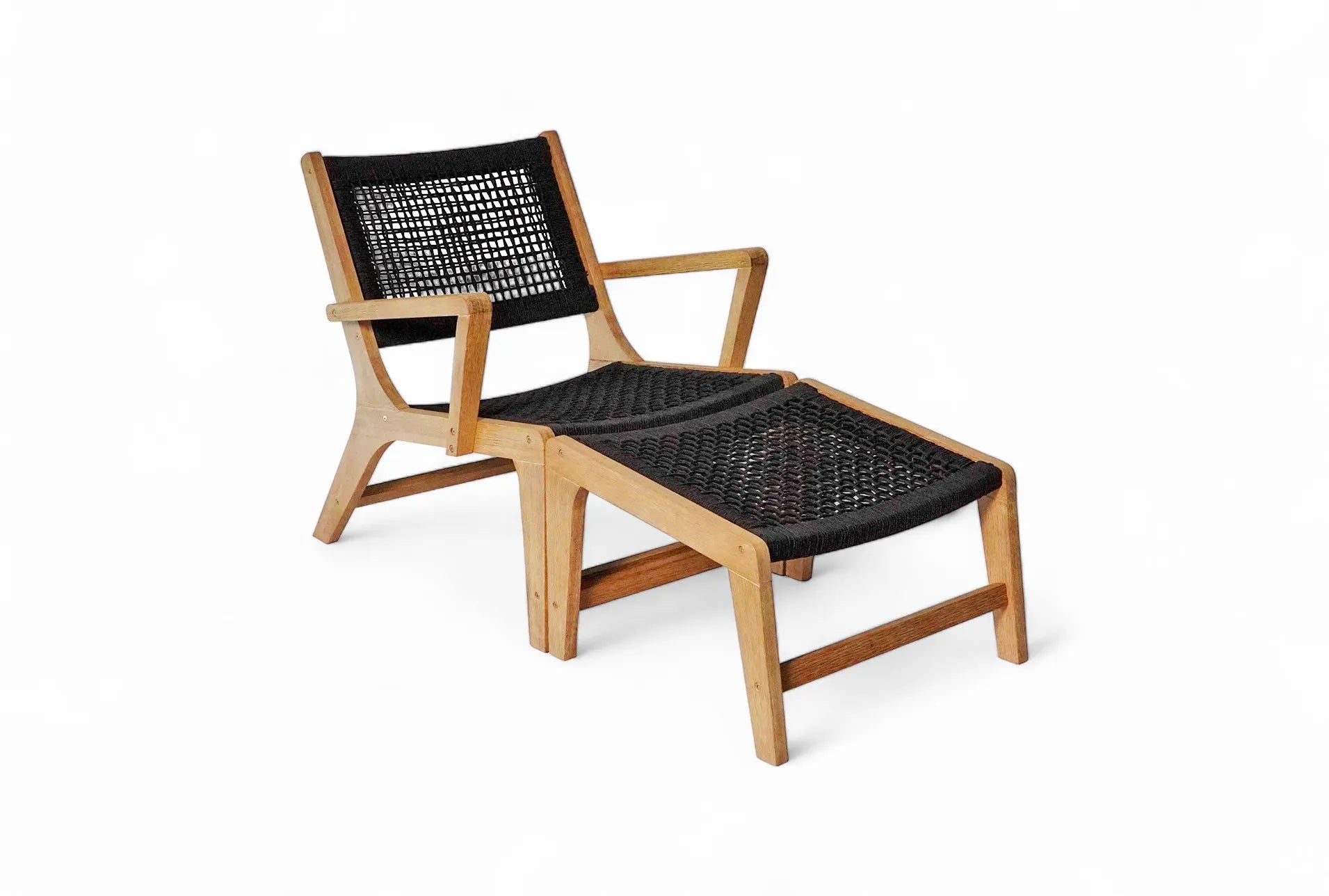 Perivoli Outdoor Wood Lounge Chair with Ottoman in Black