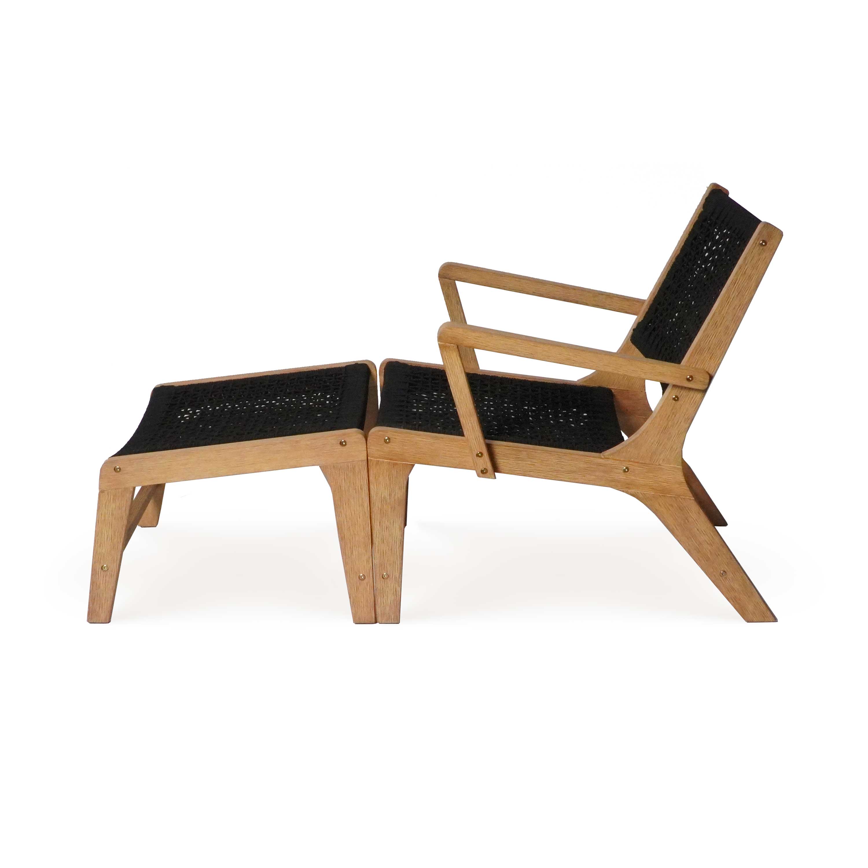 Lisbon Rope Chair Set - Outdoor Lounge Chair with Ottoman in Black