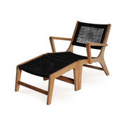 Perivoli Outdoor Wood Lounge Chair with Ottoman in Black - Aleefurnishing