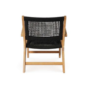 Perivoli Outdoor Wood Lounge Chair with Ottoman in Black - Aleefurnishing