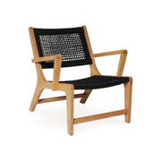 Perivoli Outdoor Wood Lounge Chair with Ottoman in Black - Aleefurnishing