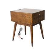 Asteria Brown Wood Indoor End Table With USB Charge - Aleefurnishing