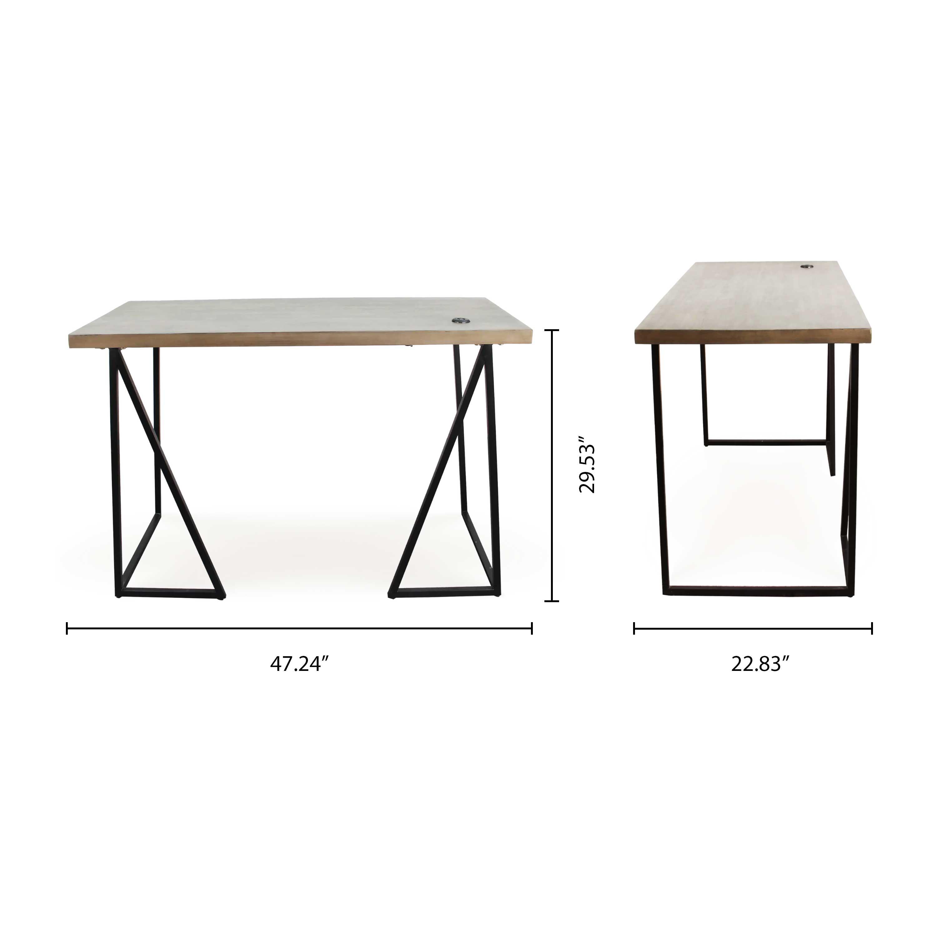 Sorrento Grey Rectangle Wooden Desk With USB Port - Aleefurnishing