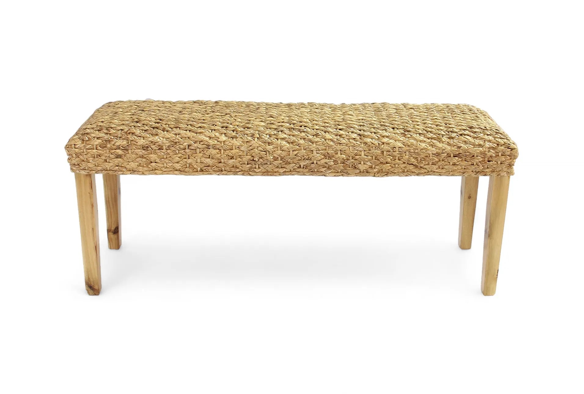 Halley Water Hyacinth Woven Seat Wooden Bench