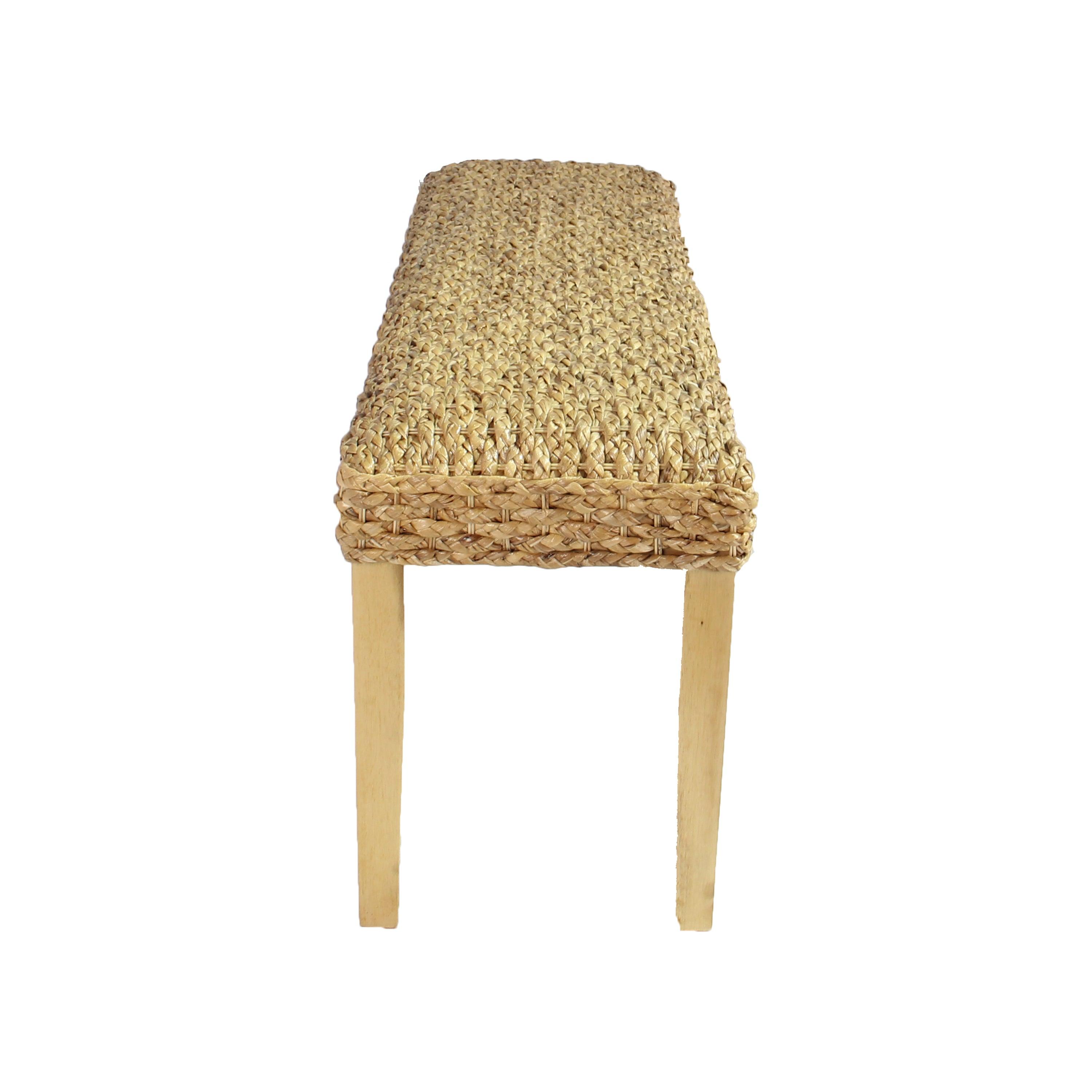 Halley Water Hyacinth Woven Seat Wooden Bench - Aleefurnishing