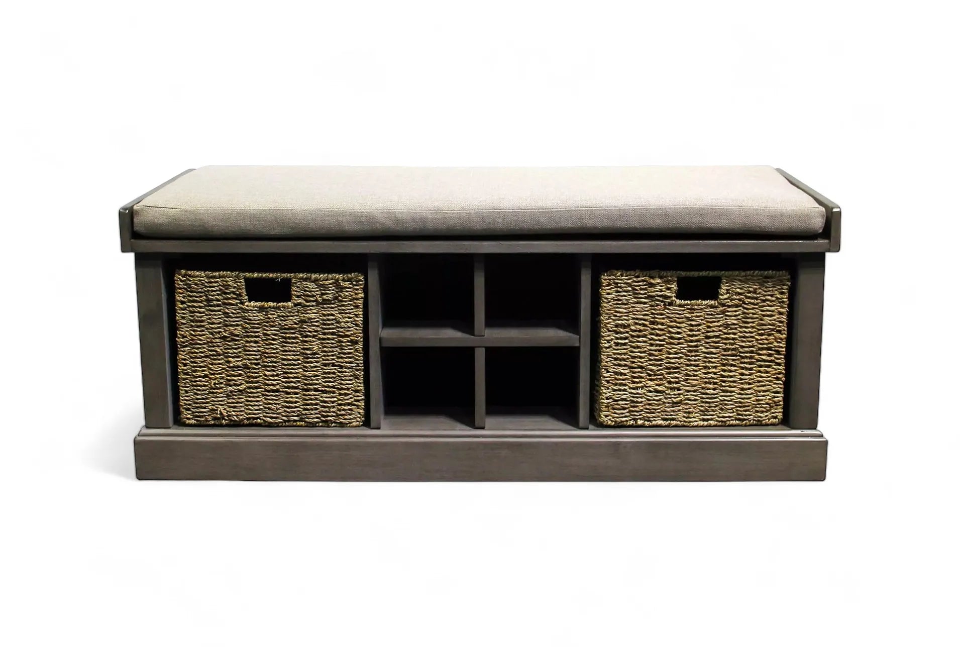 Maitee Grey Wood Indoor Storage Bench with Grey Cushion