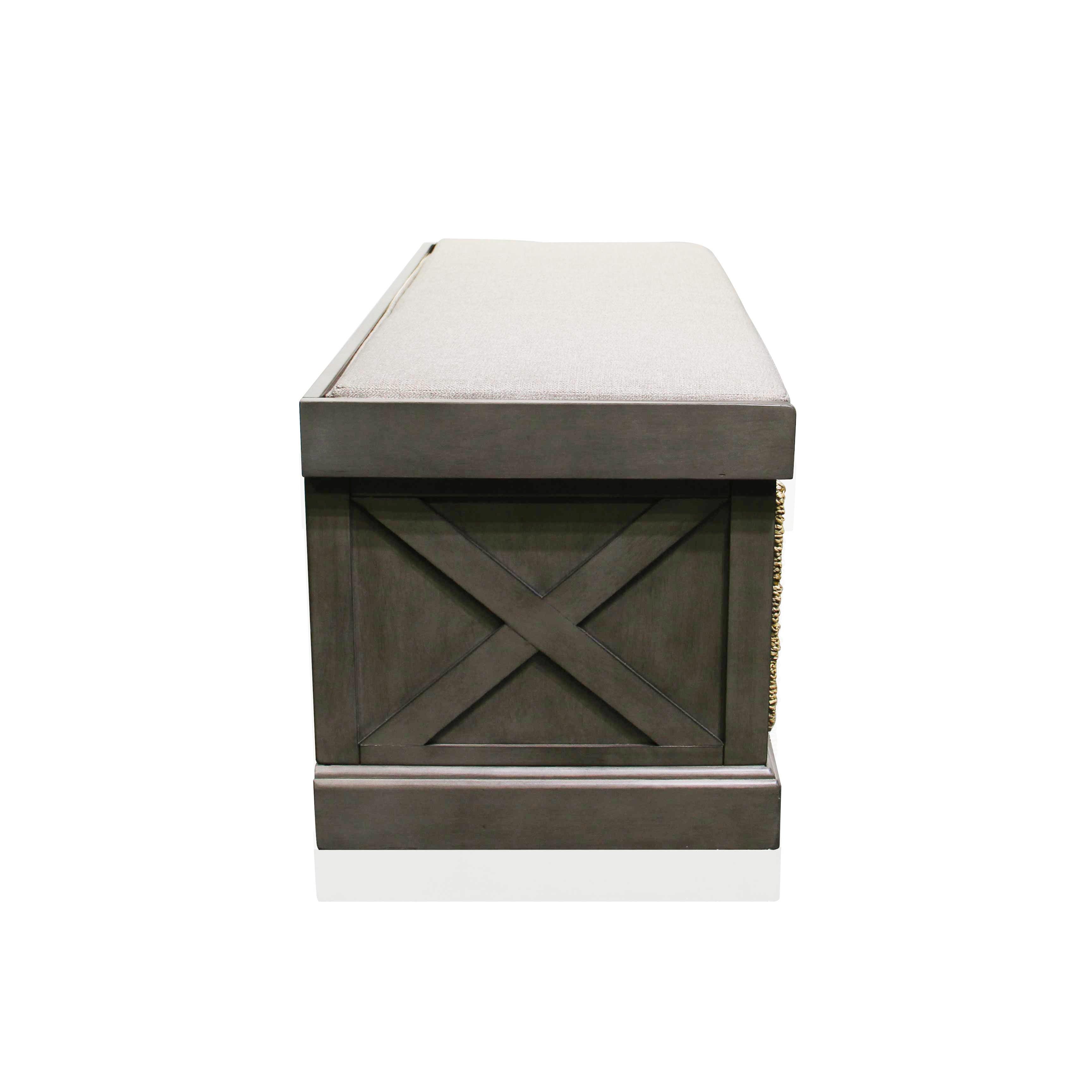 Maitee Grey Wood Indoor Storage Bench with Grey Cushion - Aleefurnishing