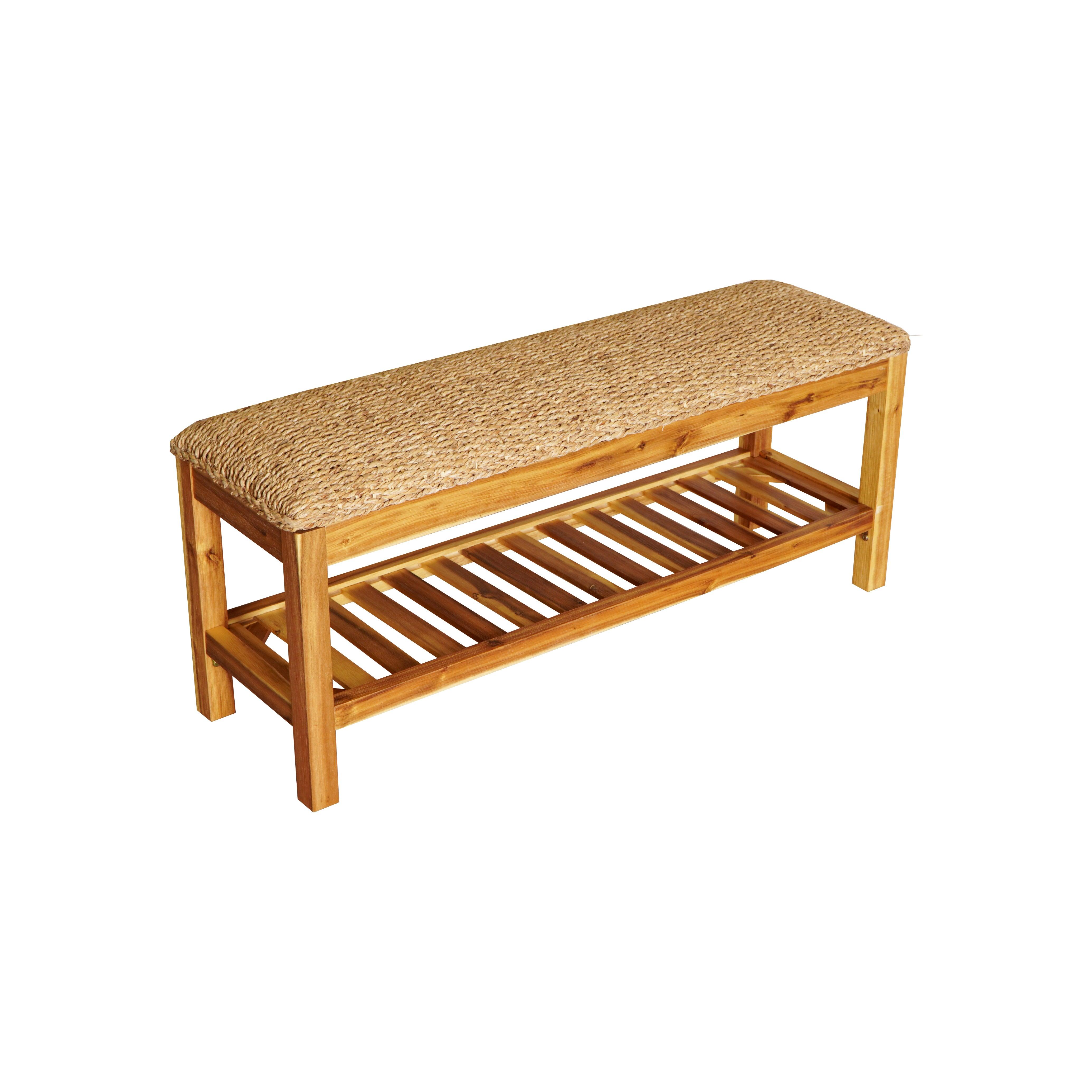 Limne Natural Water Hyacinth Woven Bench - Grey - Aleefurnishing