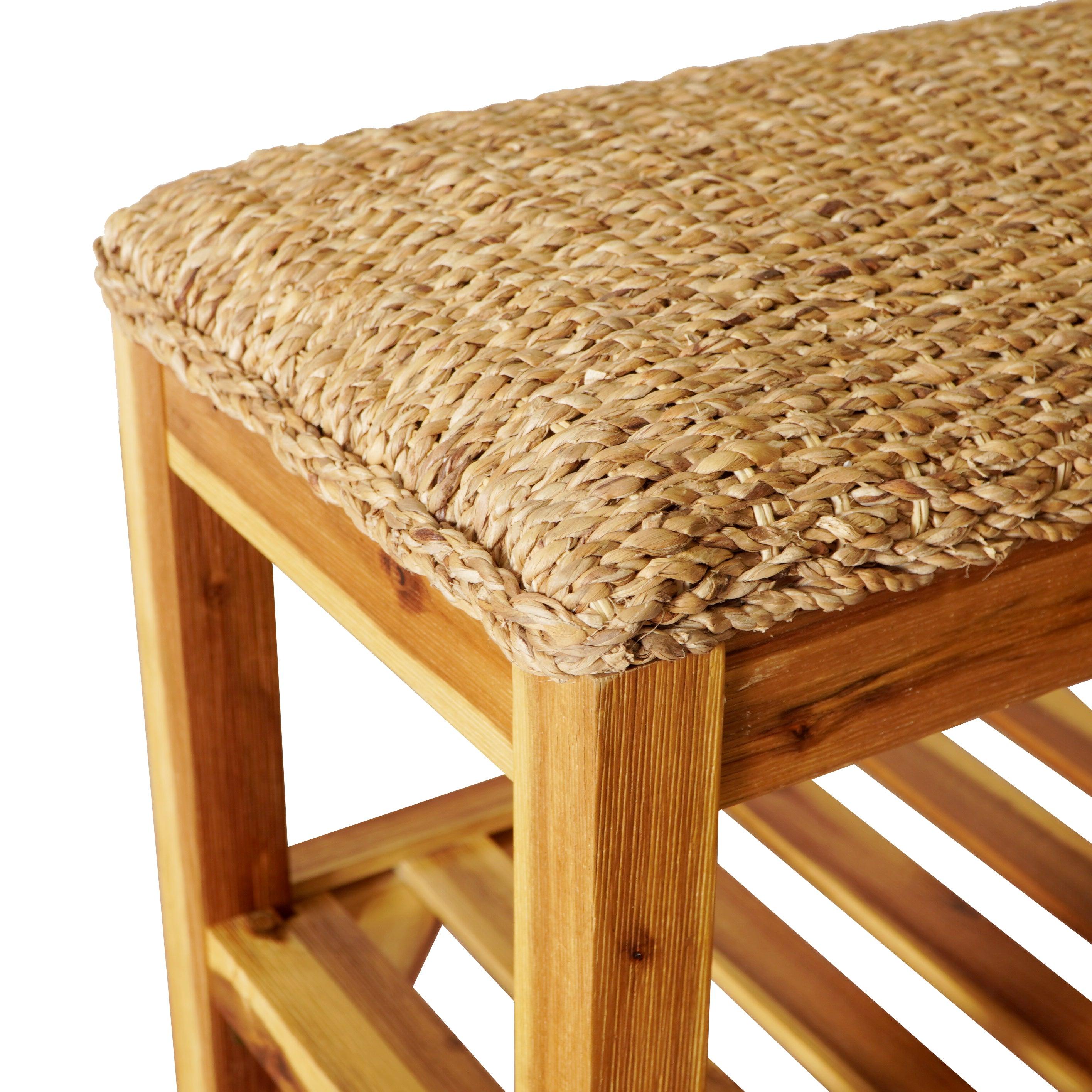 Limne Natural Water Hyacinth Woven Bench - Grey - Aleefurnishing