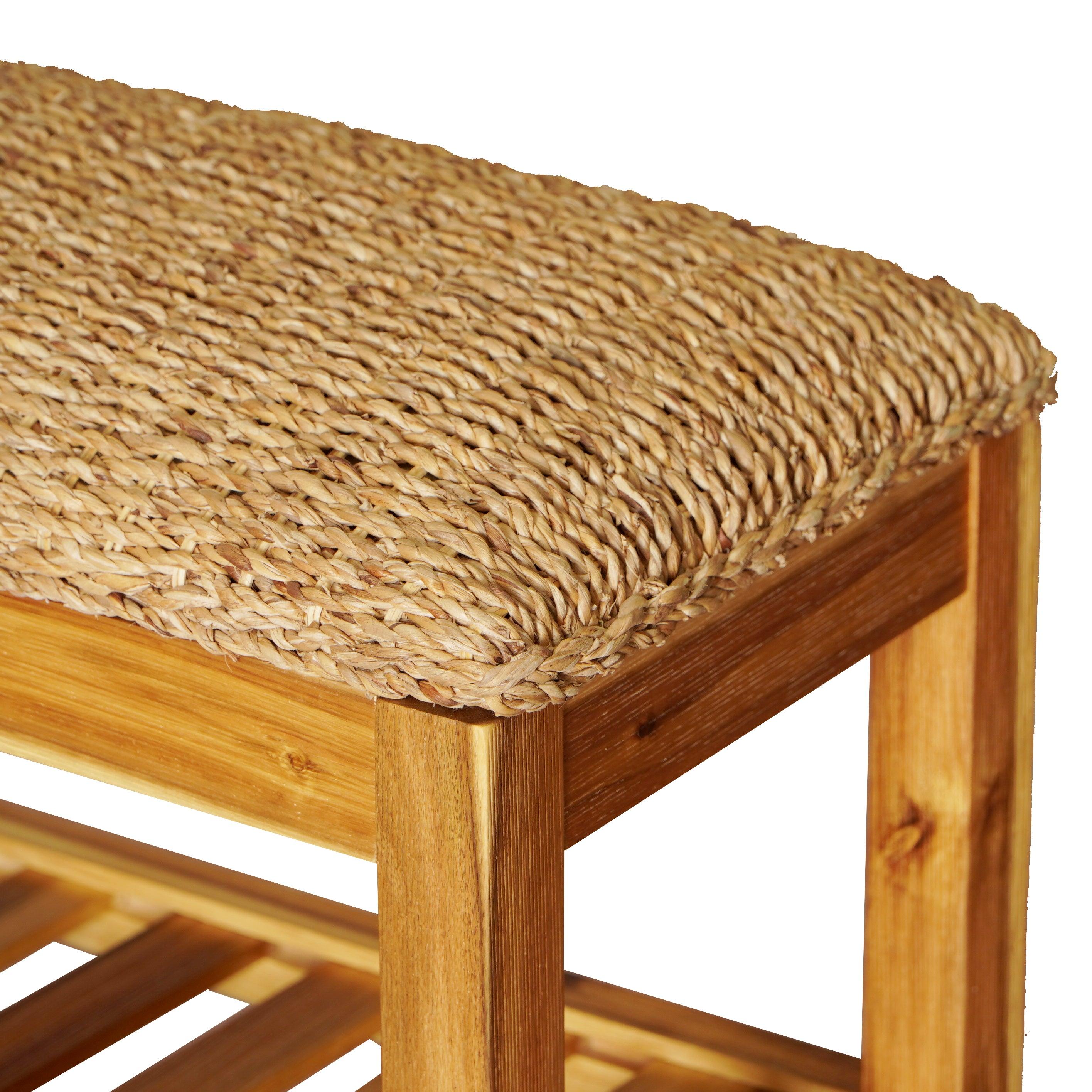 Limne Natural Water Hyacinth Woven Bench - Grey - Aleefurnishing