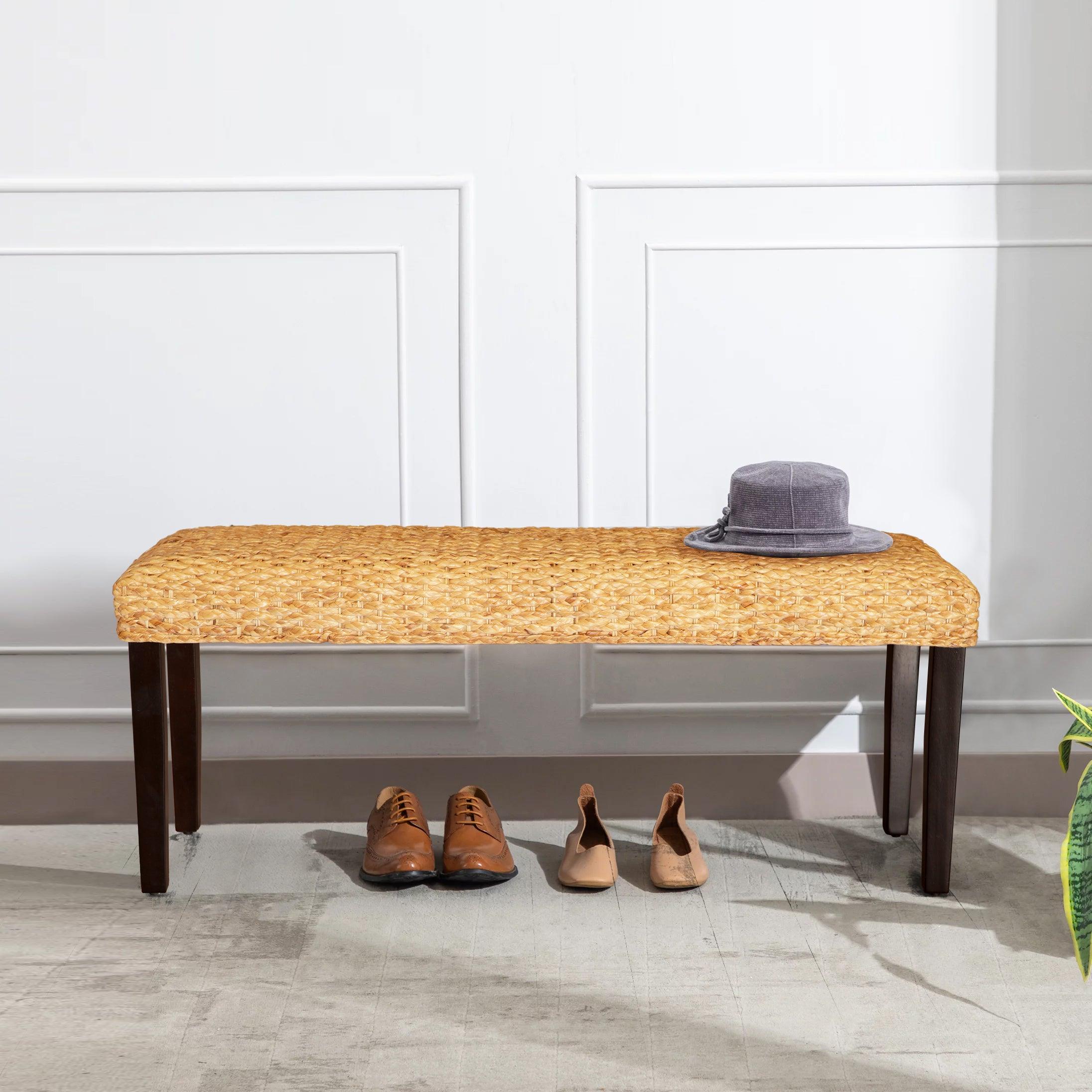 Naiad Natural Water Hyacinth Woven Bench - Brown - Aleefurnishing