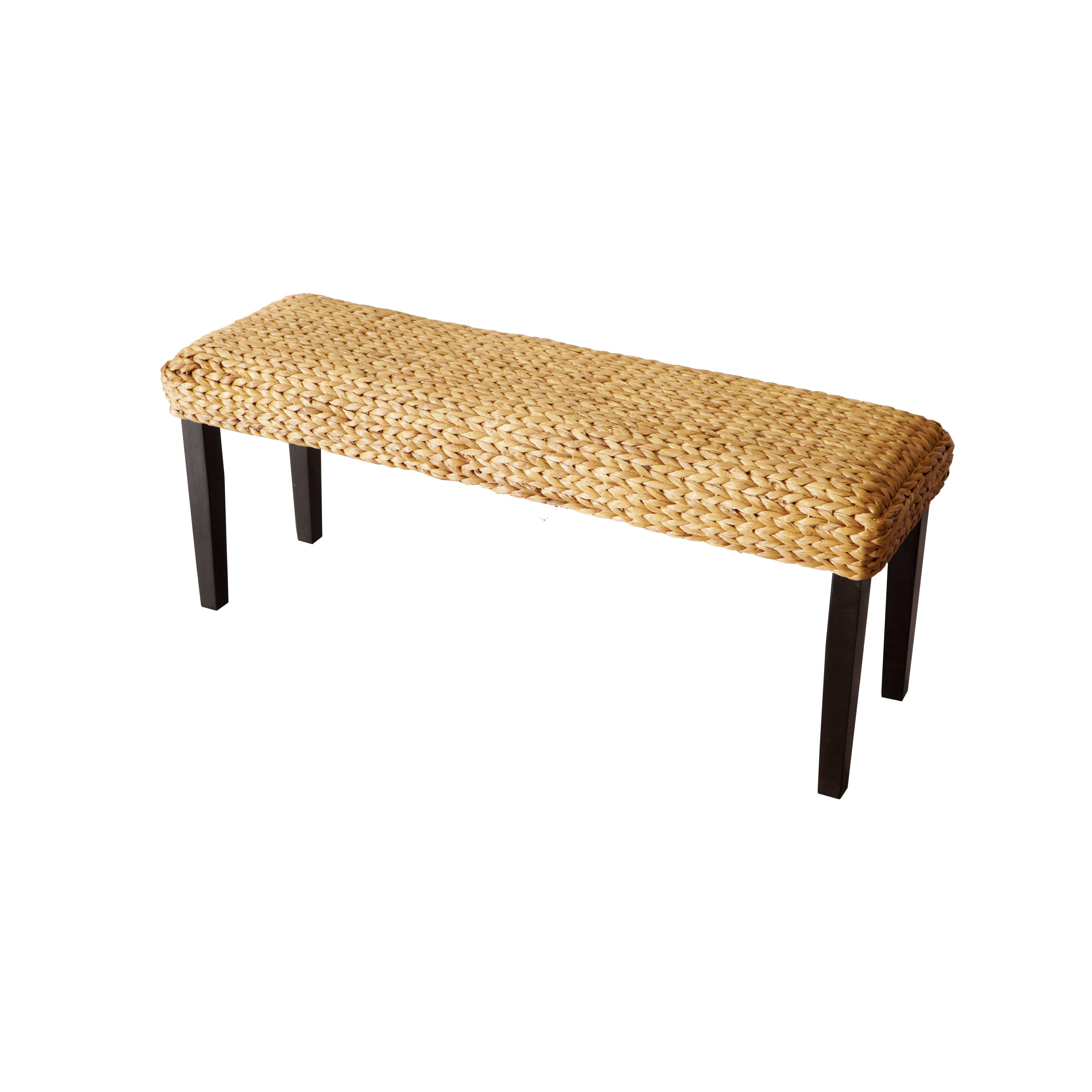 Dendron Natural Water Hyacinth Woven Bench - Black - Aleefurnishing