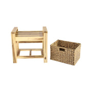 Leiden Wood Stool with Water Hyacinth Basket - Dark Brown - Aleefurnishing