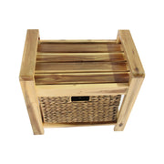 Leiden Wood Stool with Water Hyacinth Basket - Dark Brown - Aleefurnishing