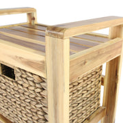 Leiden Wood Stool with Water Hyacinth Basket - Dark Brown - Aleefurnishing