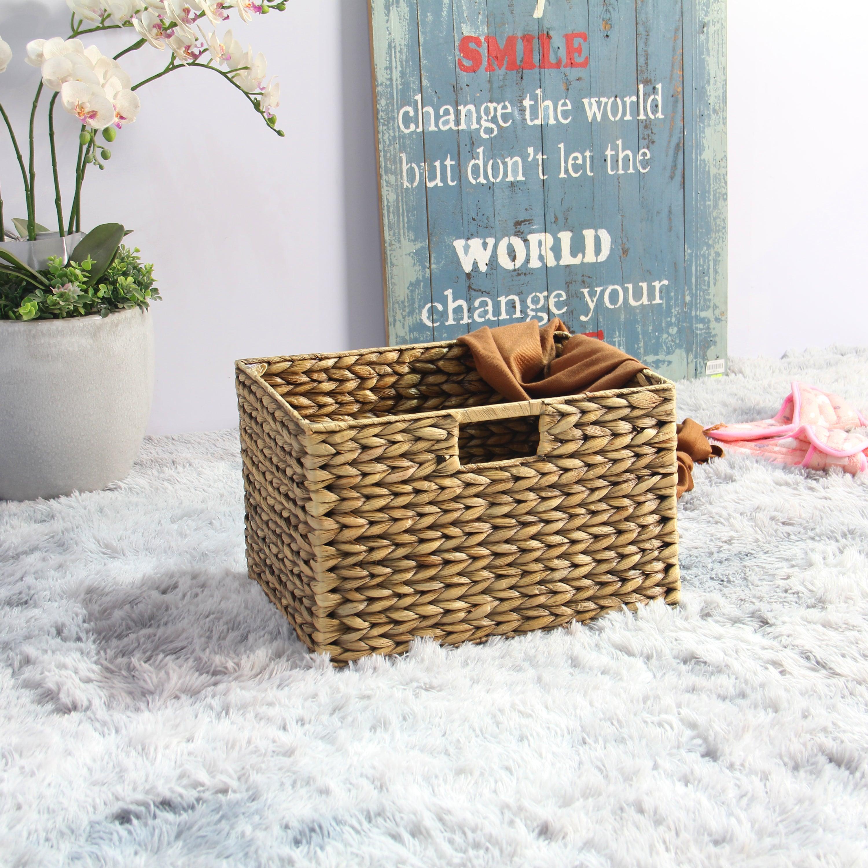 Leiden Wood Stool with Water Hyacinth Basket - Dark Brown - Aleefurnishing