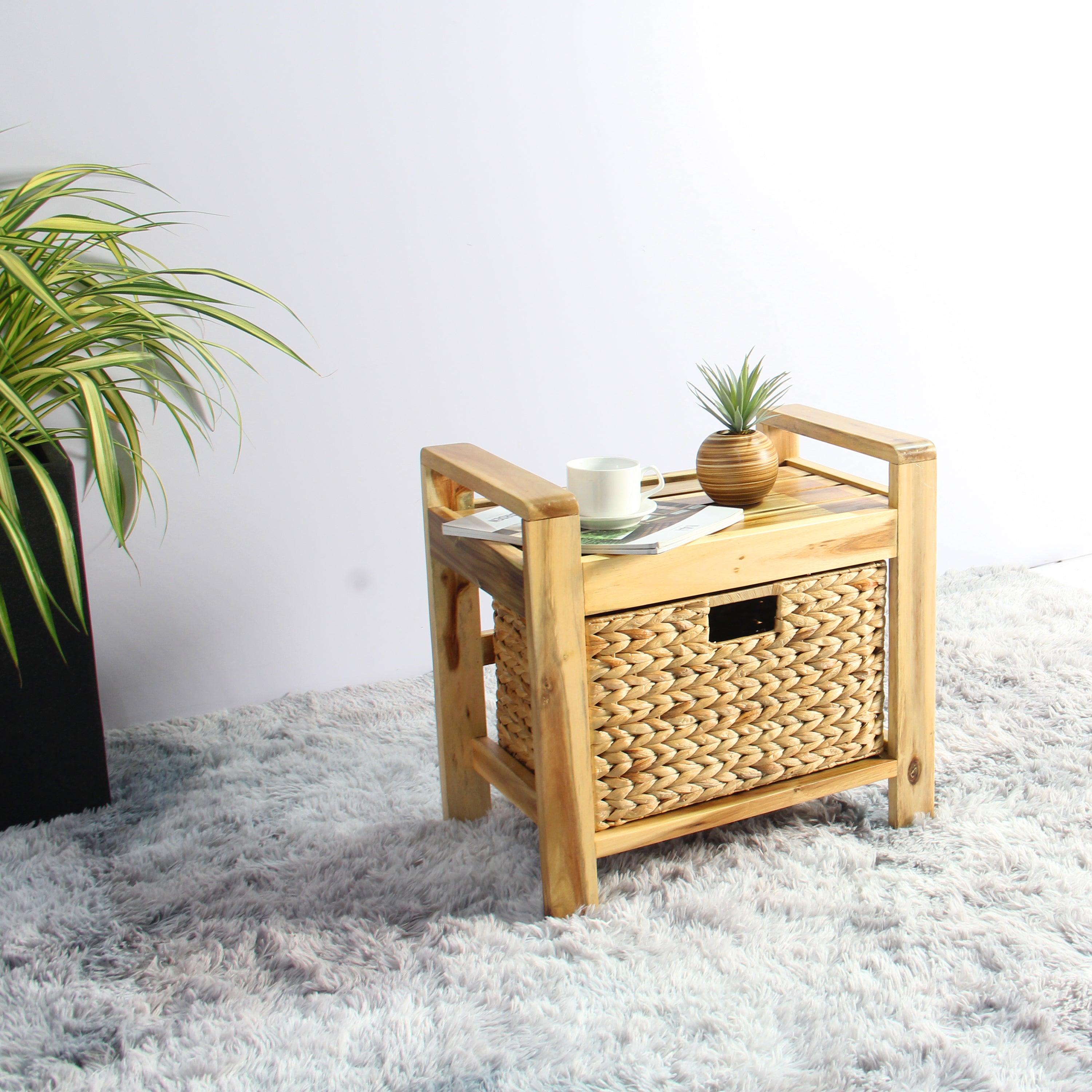 Brae water hyacinth Wood Storage Stool - light Brown - Aleefurnishing