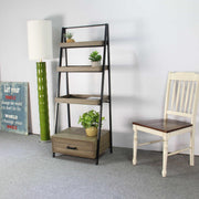 Bosco Grey Wood Indoor Ladder Bookcase With Drawer - Aleefurnishing