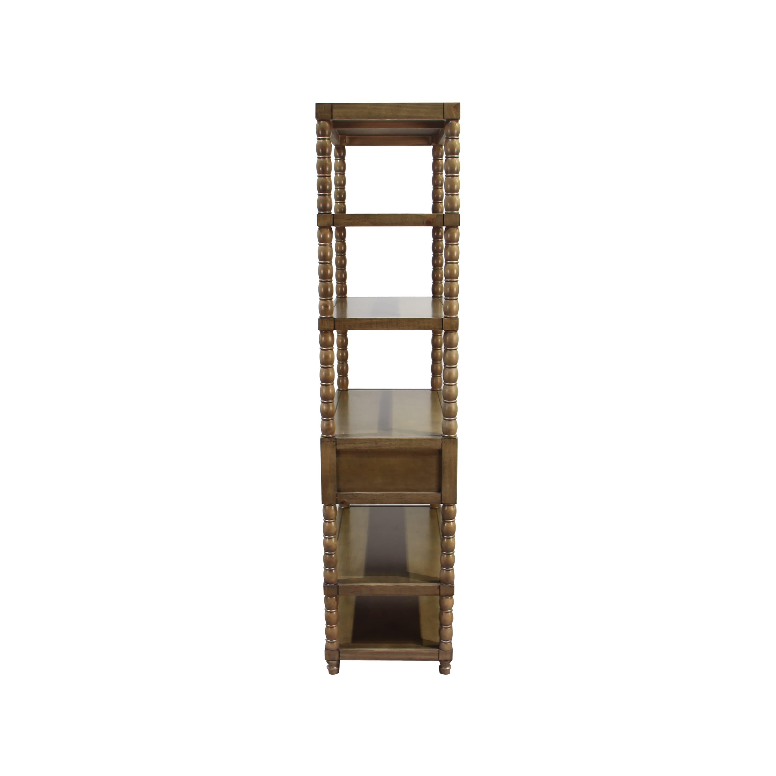 Orya Brown Wood Indoor Etagere Bookcase With Drawer - Aleefurnishing