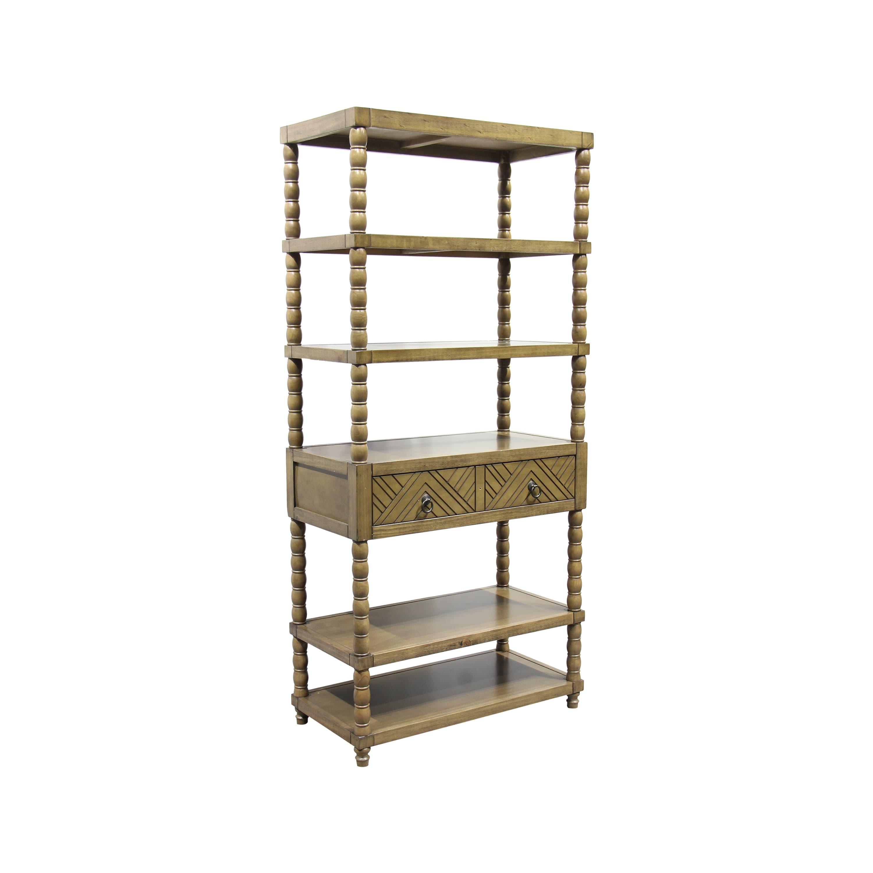 Orya Brown Wood Indoor Etagere Bookcase With Drawer - Aleefurnishing