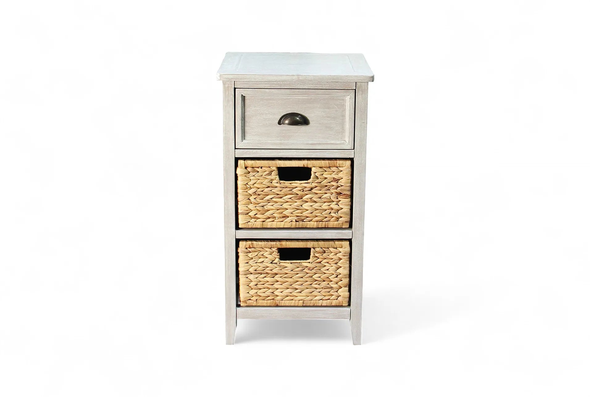 Verdon 1-Drawer Grey Wood Accent Cabinet with 2 Seagrass Baskets