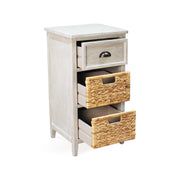 Thana 1-Drawer Grey Wood Accent Cabinet with 2 Seagrass Baskets - Aleefurnishing