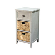 Thana 1-Drawer Grey Wood Accent Cabinet with 2 Seagrass Baskets - Aleefurnishing