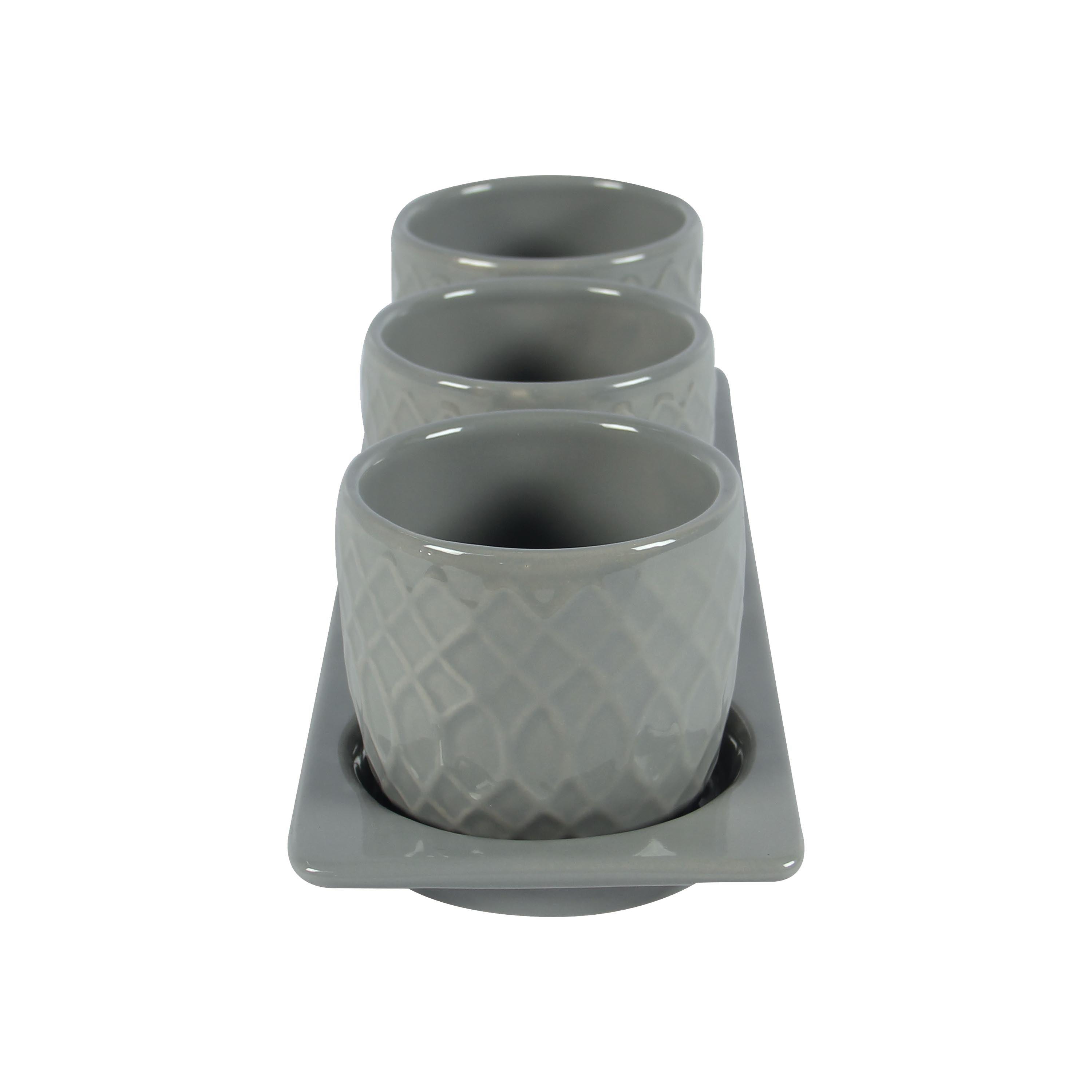 Toscana  Grey Ceramic Planter Set With Disk - Aleefurnishing