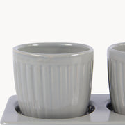 Erba  Light Grey Ceramic Planter Set with Disk - Aleefurnishing