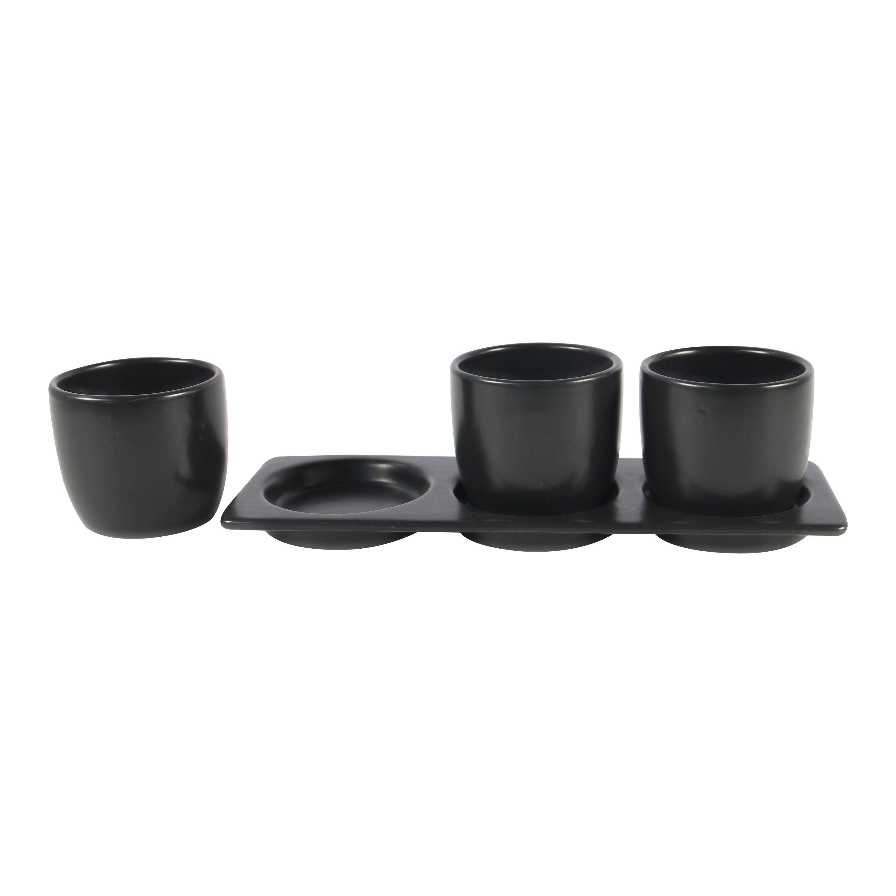 Segreto Black Ceramic Planter Set with Disk - Aleefurnishing