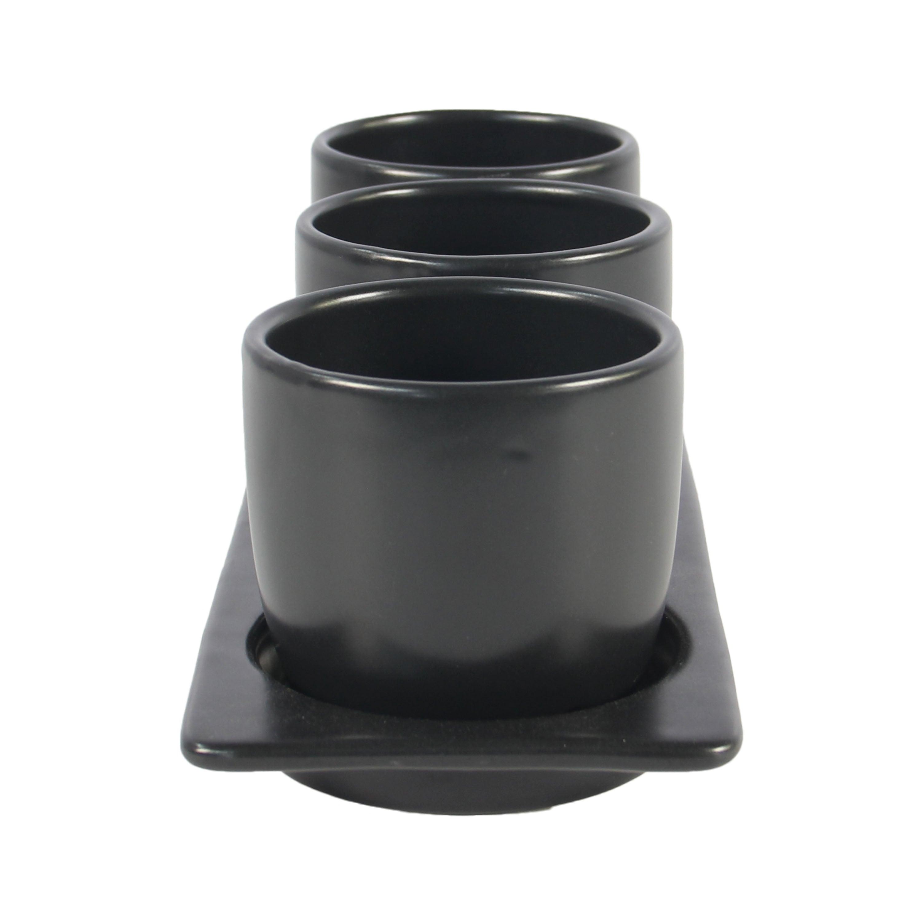 Segreto Black Ceramic Planter Set with Disk - Aleefurnishing