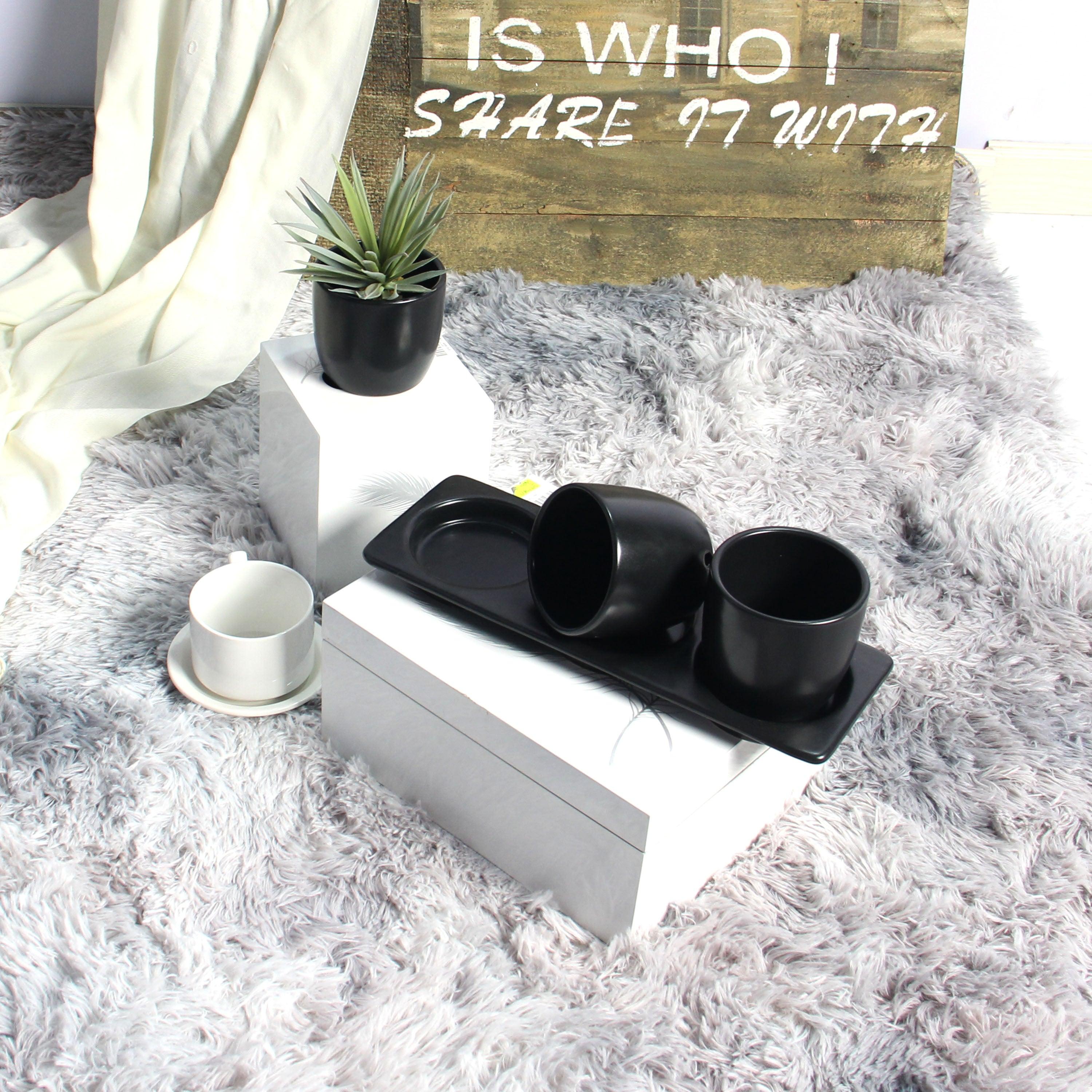 Segreto Black Ceramic Planter Set with Disk - Aleefurnishing