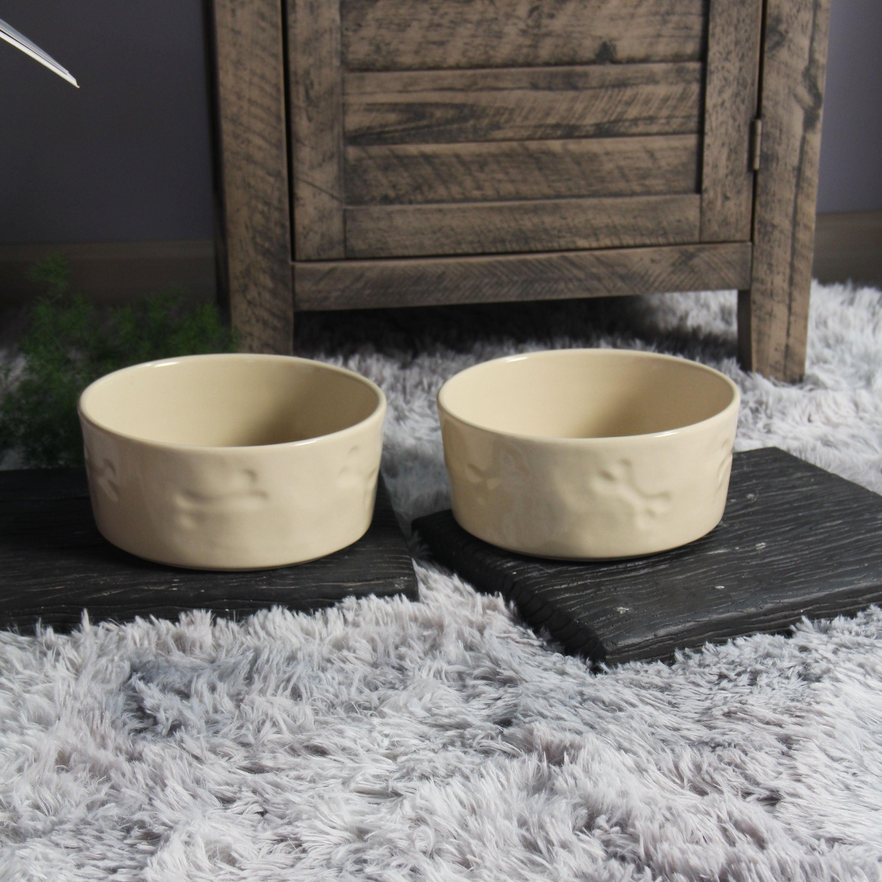 Zampa Bone Embossed Ceramic Pet Bowl (Set of 2) - Aleefurnishing