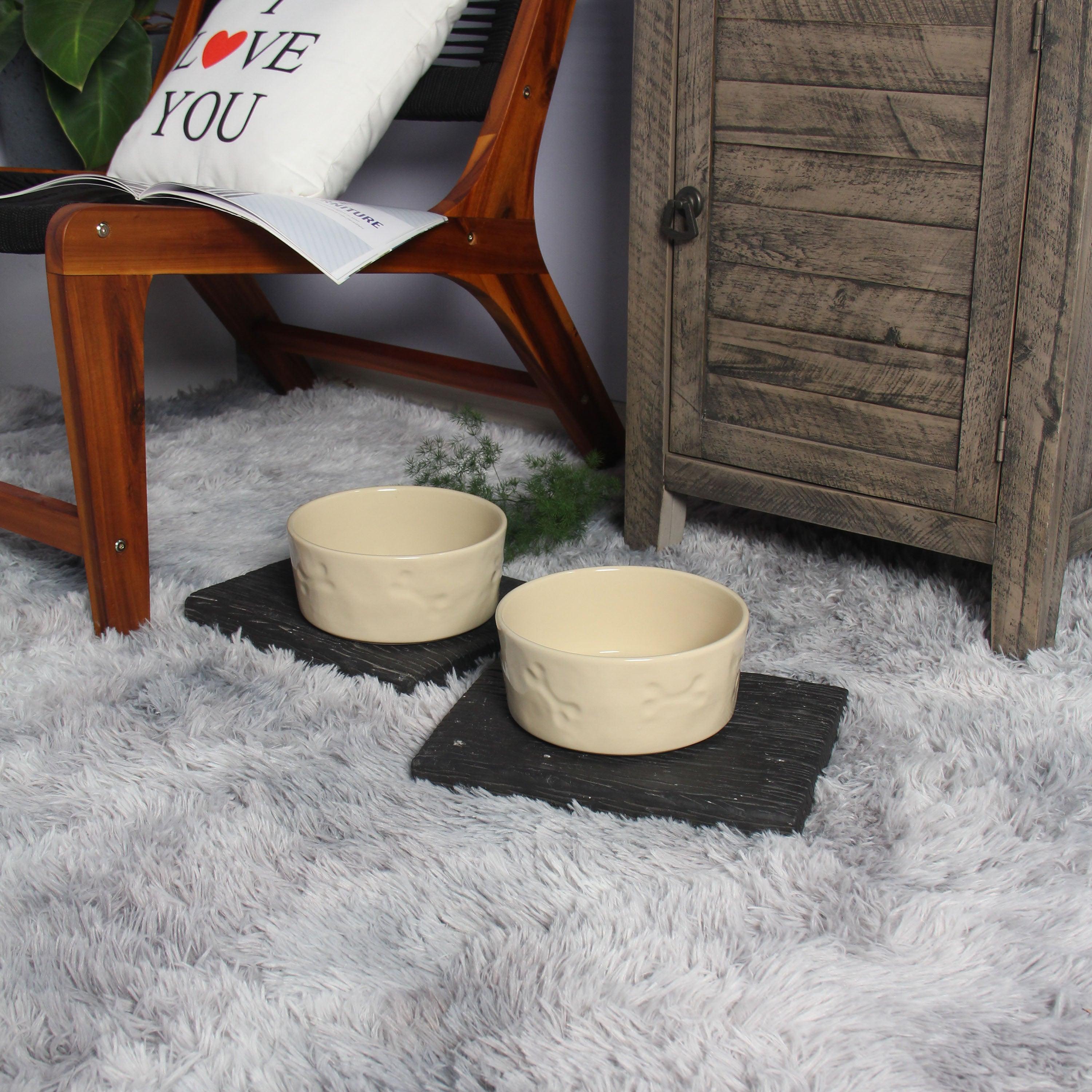 Zampa Bone Embossed Ceramic Pet Bowl (Set of 2) - Aleefurnishing