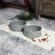 Leone Embossed White Ceramic Pet Bowl (Set of 2) - Aleefurnishing