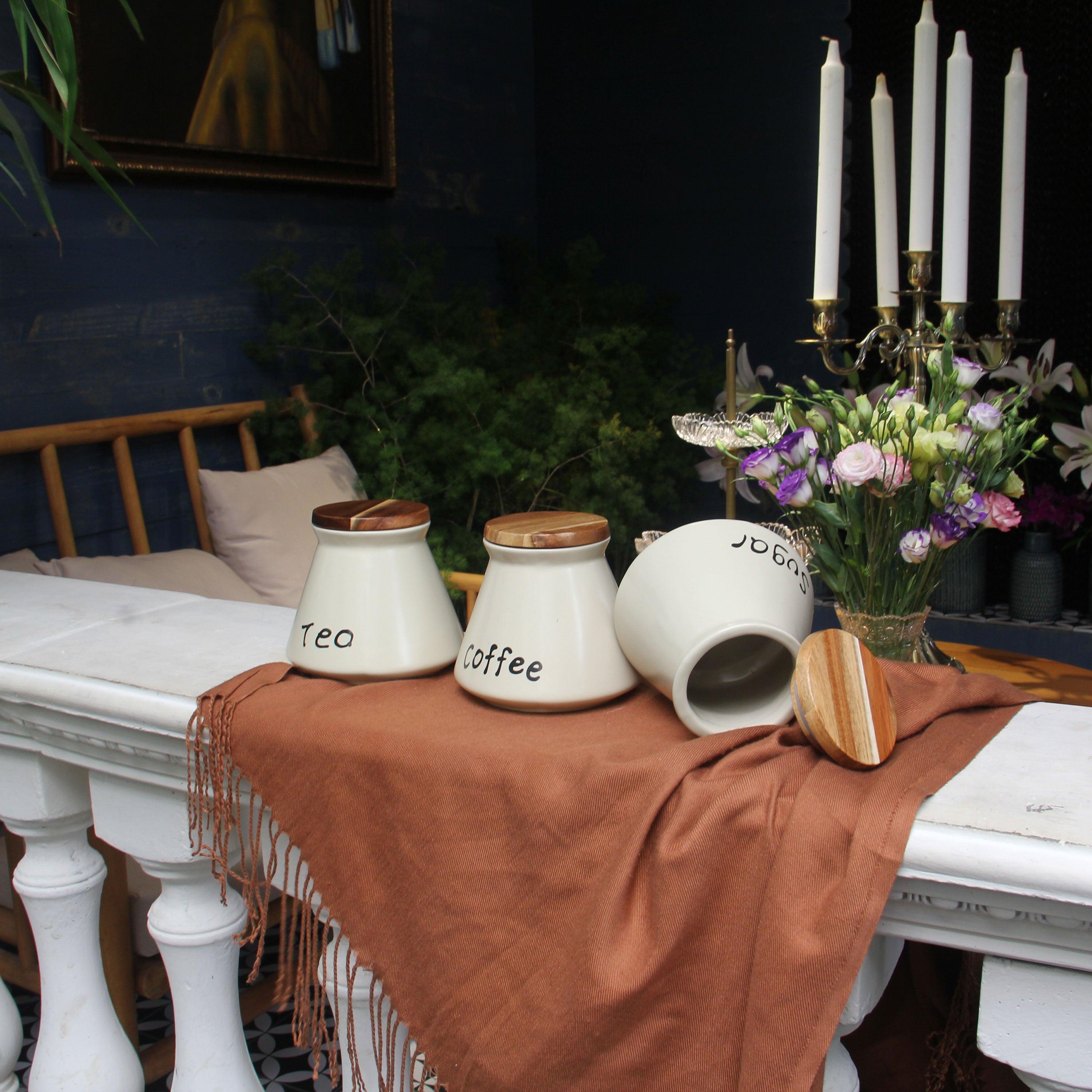 Lily 3-Piece Kitchen Canisters Set - Cream - Aleefurnishing