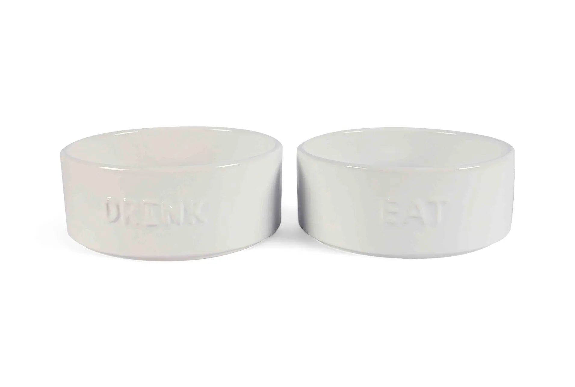 Leone Embossed White Ceramic Pet Bowl (Set of 2)