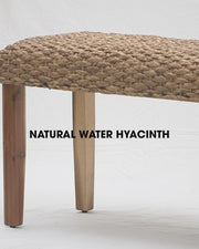 Halley Water Hyacinth Woven Seat Wooden Bench