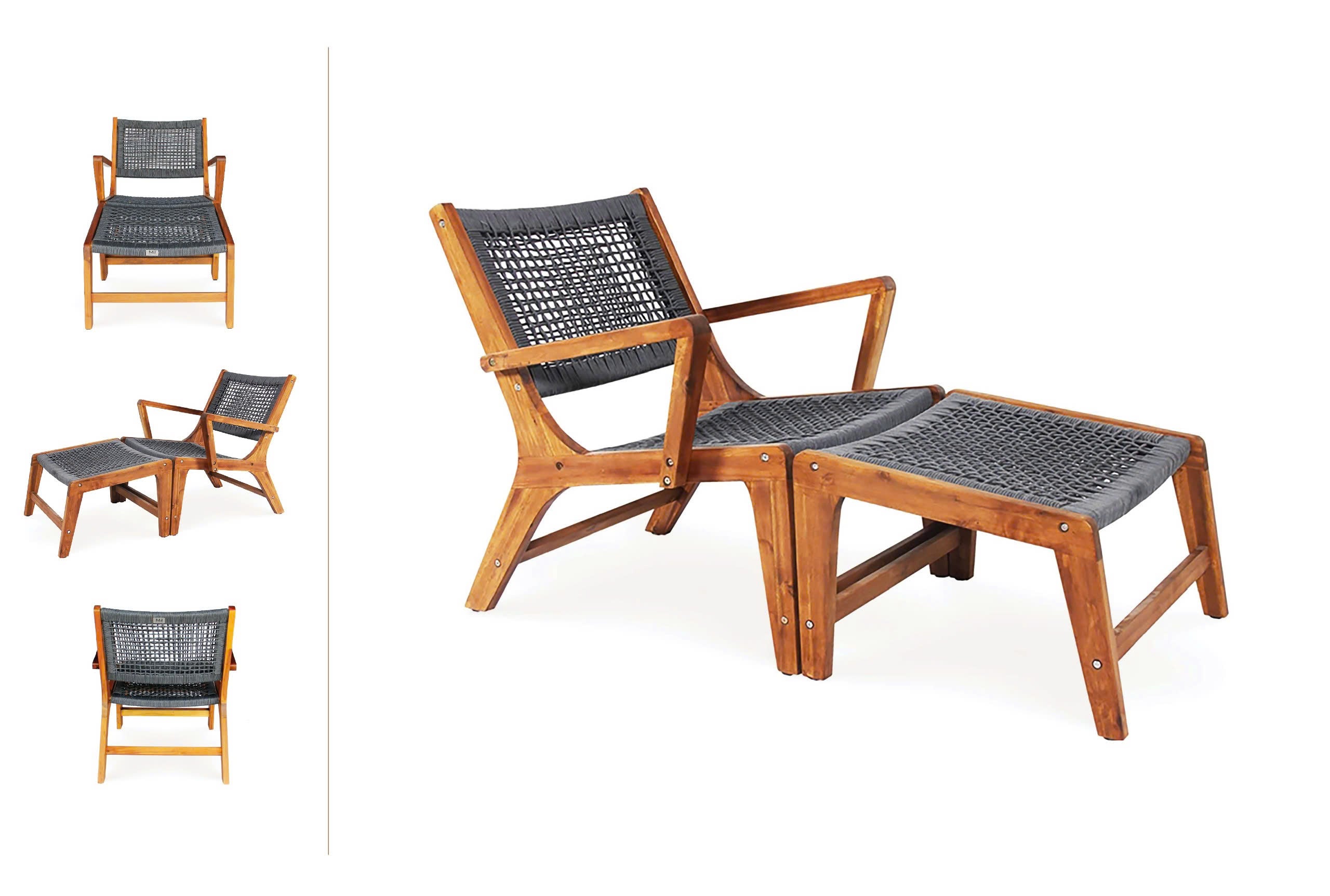 Sevilla Arms Wood Outdoor Lounge Chair with Ottoman