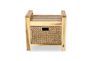 Leiden Wood Stool with Water Hyacinth Basket - Dark Brown